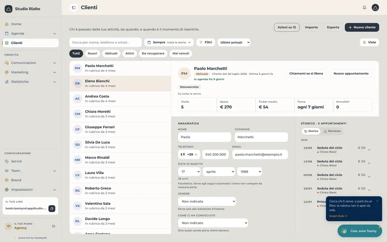 La scheda di un cliente di uno studio professionale: le sedute del ciclo una sotto l’altra, a distanza di una settimana